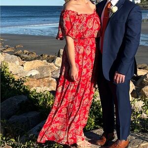 Red Floral Off-Shoulder Dress